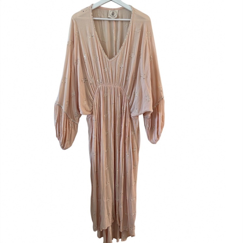 Muche et Muchette Blush Pink Sequin Embroidered Asymmetrical Maxi Dress O/S