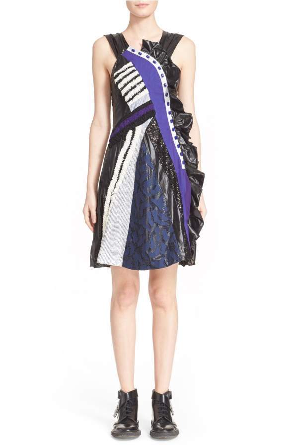 NEW Koché Patchwork Fit & Flare Dress- Black size 38 #D119