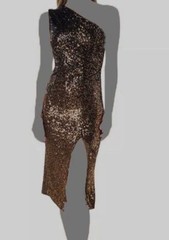 $258 Dress The Population Women&rsquo;s Black One Shoulder Sequined Midi Dress Size XL