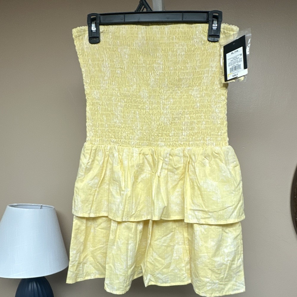 art class Yellow Smocked Strapless Ruffle Mini Sundress Chambray Cotton XXL