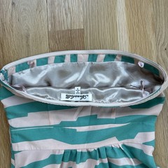 Francesca&rsquo;s Annabella Small Strapless Striped A-Line Dress Green Tan Cocktail S