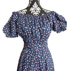 Women&rsquo;s Vintage CotageCore Cotton Side-Zip Floral Midi Maxi Dress w/ Cinch Waist