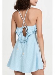 FREE PEOPLE Love Forever Ruffle Mini Dress Sundress Light Blue Size L Large