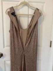 Cachet Glitter Ruched Sleeveless Cowl Neck Long Gown Dress Taupe Size 16
