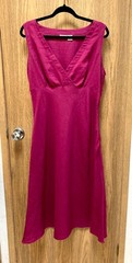 Vintage Linen Dress Size 12 Spiegel Cranberry Red Flattering Bias-Cut Fit Flare