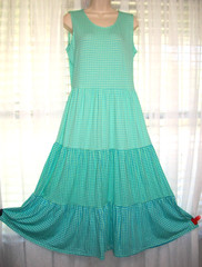 NWT LANDS END SZ S AQUA LIME GINGHAM TIERED SOFT LONG SUMMER DRESS SUNDRESS