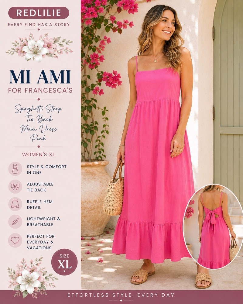 Mi Ami for Francesca’s Pink Ruffle Maxi Dress Women’s Size XL Fun Preppy