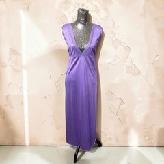 Vintage Purple Nylon Nightgown Medium Long V Neck Lingerie Gown Minimalist