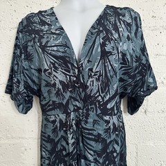 Lovestitch Midi Dress M Teal Short Sleeve 100% Rayon Tropical Print Cruise Wear