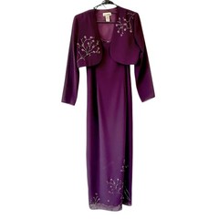 90s After Dark Beaded Plum 2-Piece Formal Dress Bolero Set 10P HK