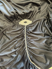 80s Claralura Original Formal Dress Size Medium Black Rhinestone Ruched LS VNeck