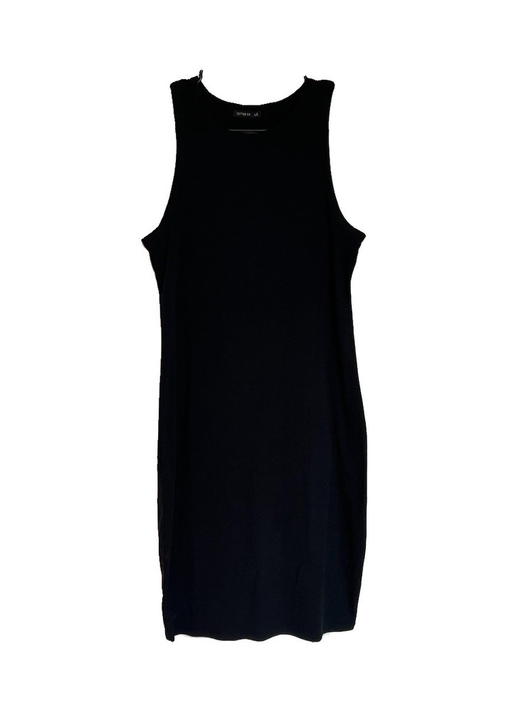 Cotton On Women&rsquo;s Black Solid Tank Dress Round Neck Sleeveless Knee Length L