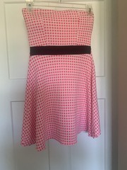 Bongo Dress Small S Pink White Gingham Check Strapless Fit Flare Black Band