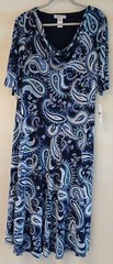Beautiful black background dress with Navy/Aqua print by Robbie Bee size XLG New