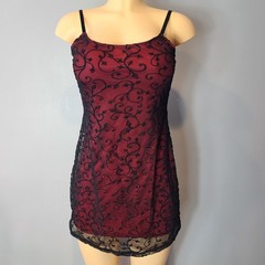 Vintage Byer Too! Velvet Mesh Floral Mini Dress Whimsigoth Sz Small Red Fairy
