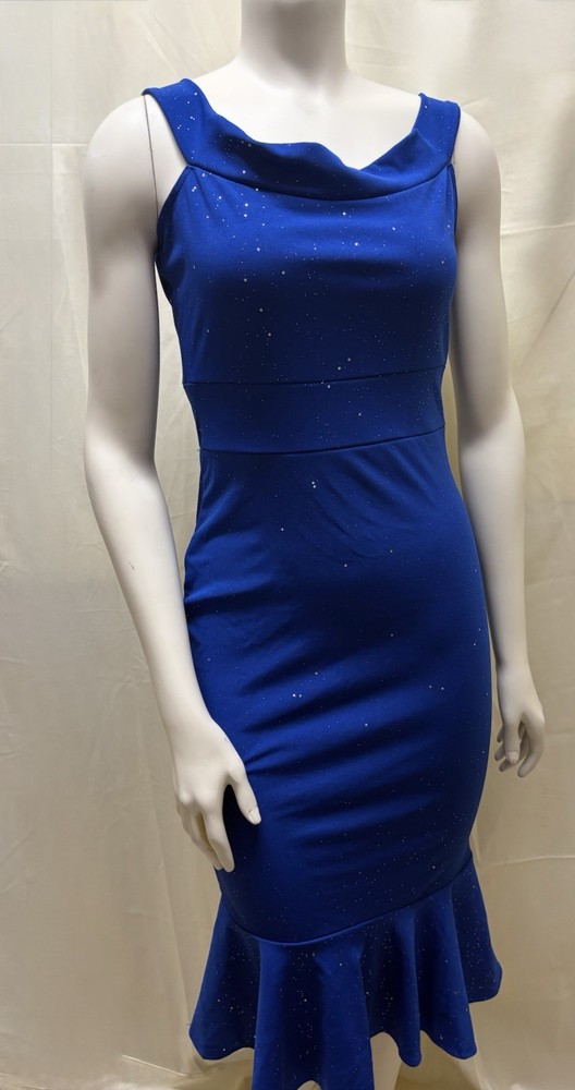 Royal Blue Shimmer M Dress Cowl Neck Mermaid Hem Size M