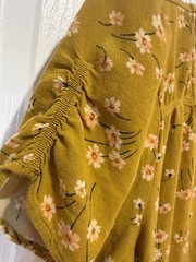 American Eagle Mustard Green and Floral Rusched V-Neck Mini Dress Size XL