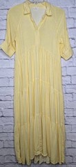 A Loves A Yellow Striped Long Dress, Short Cuffed Sleeve, SZ Small