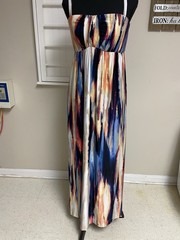 Soma Multicolor Abstract Strapless Maxi Dress Long Stretch Knit L Poly Spandex