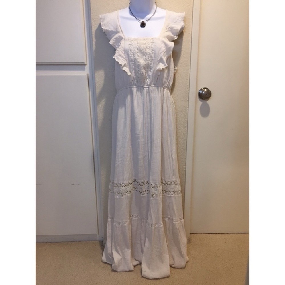Boho Style White Maxi Dress, Festival Season, Size Medium