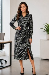Worthington Wrap Front Midi Dress Size L Professional Career Button Top Slit