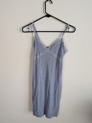 Ambiance Light Blue Ribbed Lace Trim Dress /Nightgown S
