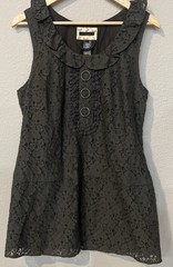 Sanctuary DARK GRAY lace A-Line Ruffle Collared Side Zip Lined Anthro LARGE
