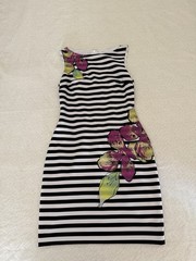 Cache Black/White Striped Floral Sheath Dress Sleeveless Stretch Lined Zip 10