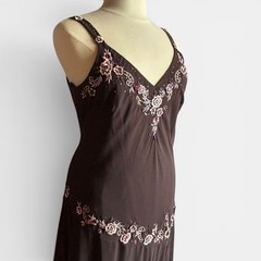 R&M Richards 1920s-Inspired Brown Embroidered Handkerchief Hem Dress 18W