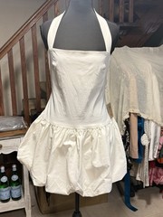 Bailey Rose White Cotton Halter Bubble Dress Mini Fit & Flare Coquette NWT