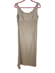 Rimini Silk Beige Midi Dress Size 8 Y2k Beaded Beige Pale Pink Beads