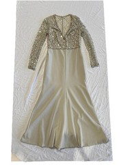 Jenny Packham Beaded Bodice Ivory Gown Long Sleeve Evening Dress US 10