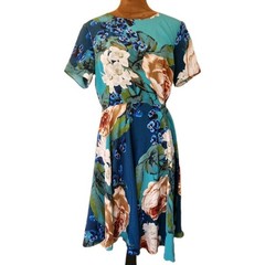 Anthropologie Corey Lynn Calter Floral Dress Teal Blue Size 2 Wedding Guest