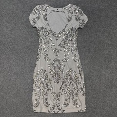 B. Darlin White Silver Sequin Damask Open Back Bodycon Dress Size 5/6