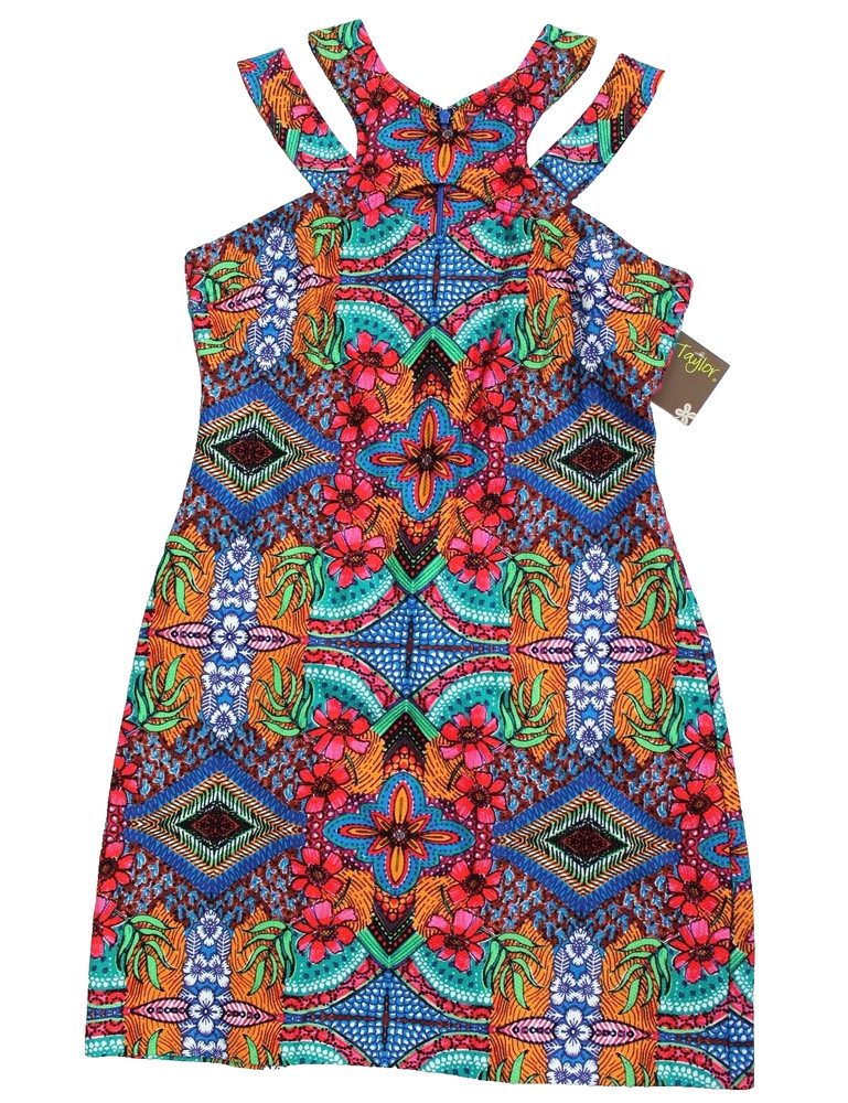Taylor Sleeveless Double Strap Printed Textured Sheath Dress Size 4 Ginger NEW