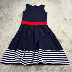 NWT Blue Women&rsquo;s S Navy Striped Hem Fit Flare Dress Nautical Coastal Preppy