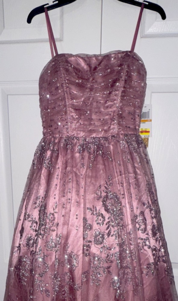 The Say Yes 3/4 Mauve Pink Flower Mesh Long Formal Gown Lace Up