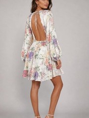 H&M Divided Multicolor Pastel Floral Backless Long Sleeve Dress L