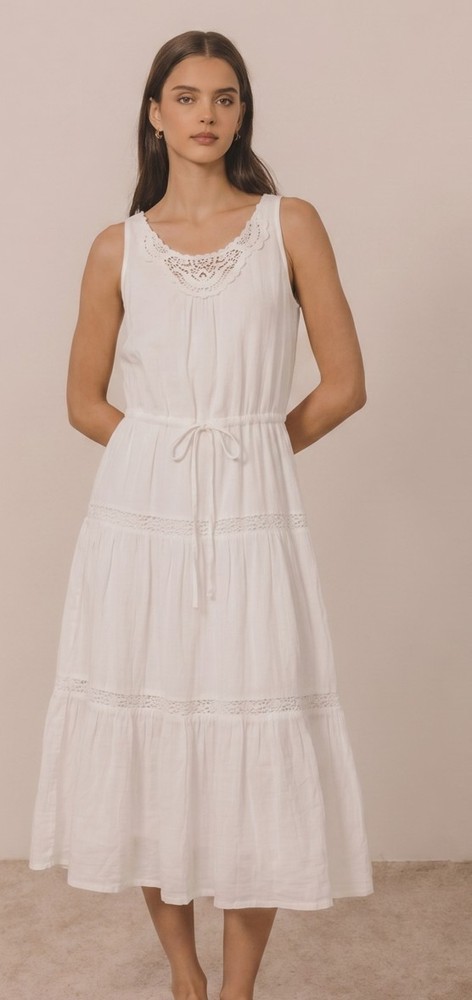 Lauren Ralph Lauren White Crochet Lace Tiered Maxi Dress: Cottagecore Classic