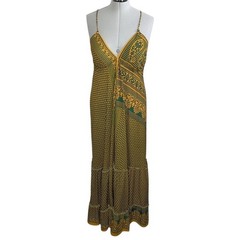 Jessica Taylor boho silk maxi dress with adjustable spaghetti straps, one size