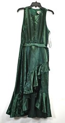 Taylor Women Bottle Green Scoop Neck Sleeveless Tie Up Belt Asymmetrical Dress L