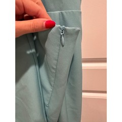 Bardot Anya Aqua Blue Midi Dress Asymmetrical Open Back Slit Size 4 Cocktail