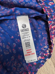 Fat Face Purple & Blue Abstract Print Dress Size 10 Jersey Stretch Ruched Sleeve
