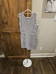 BCBGMAXAZRIA Black and White Geometric Knit Sheath Dress