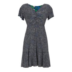 Cabi Reversible Celebration Dress Green Floral Black Polka Dot Size L Mesh