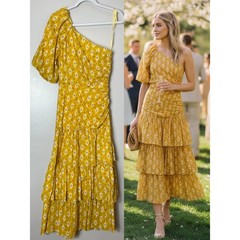 VERONICA BEARD DRESS 4 YELLOW WEDDING GUEST FLORAL WESTERN MILKMAID BOHEMIAN