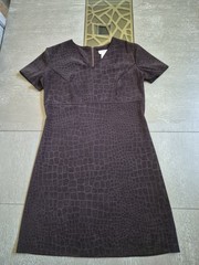 Studio C Croc Embossed Microsuede Brown Sheath Short Sleeve Dress Size 14