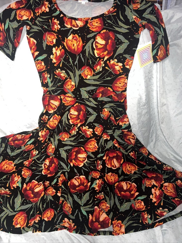 Lularoe Nicole Dress Black Red Coral Blush Roses 🌹 Medium 10/12 8/10 New Rare