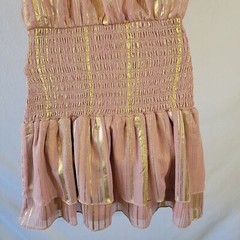 INA Pink and Gold Pleated Mini Dress Sz M Halterneck Y2K Swifty Minimalist Lined