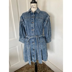Future collective Kahlana Barfield Brown target long sleeve denim dress belted 4